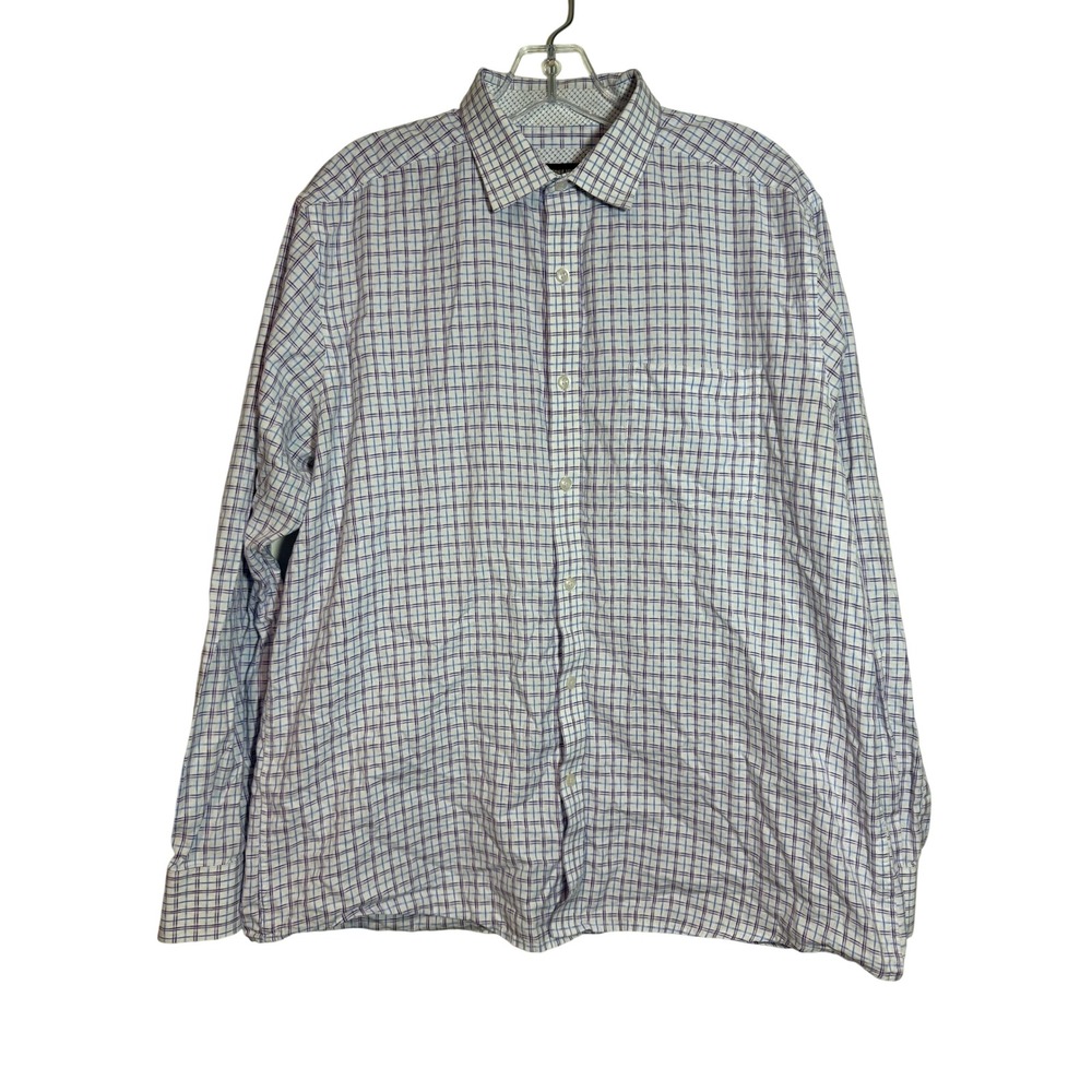 Johnston & Murphy Mens Long Sleeve Button Down Shirt‎ Plaid Pattern Size Large